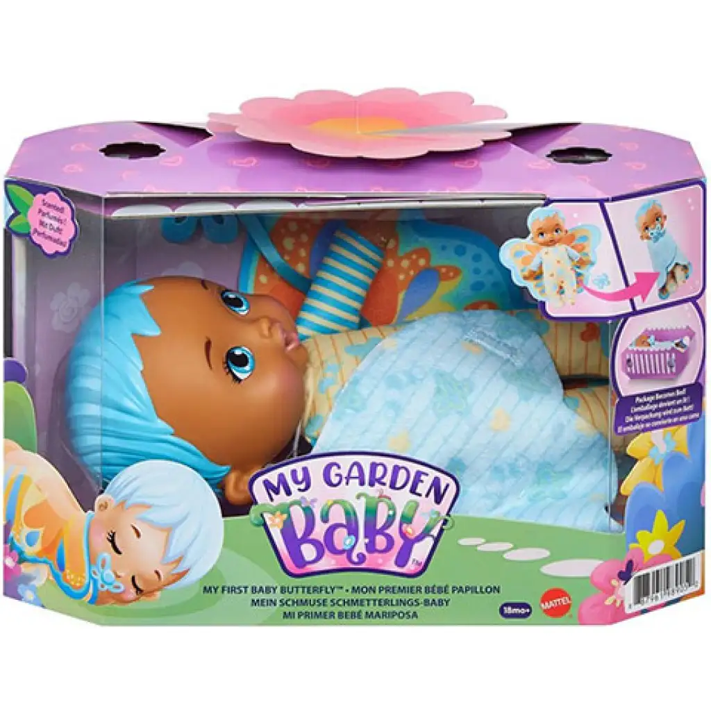 My Garden Baby: Édi-Bébi ölelnivaló kék pillangó baba 23cm - Mattel kép 1