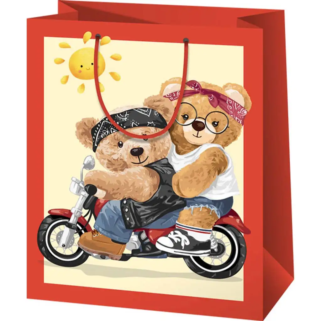 Motorozó mackók mintás normál méretű ajándéktáska 11x6x14cm-es kép 1