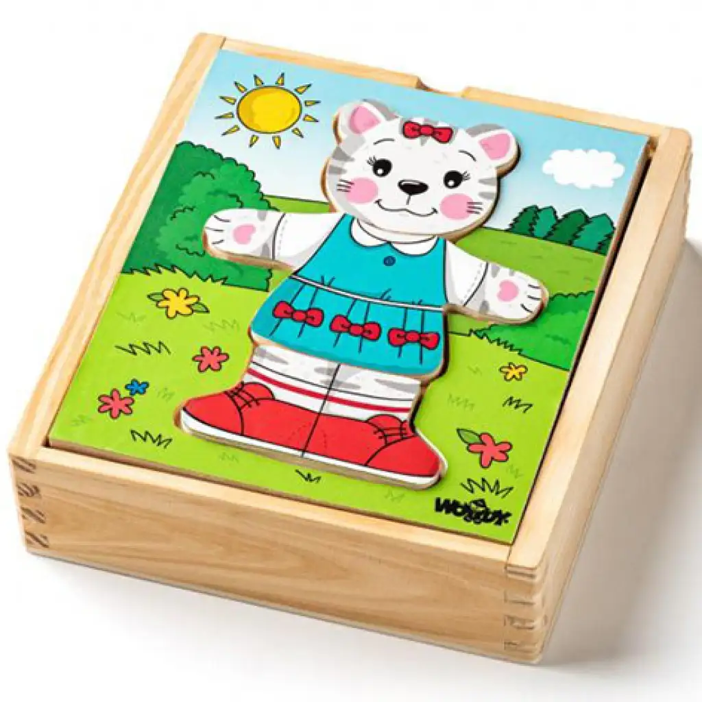 Öltöztethető cica fa puzzle 18db-os - Woodyland kép 1