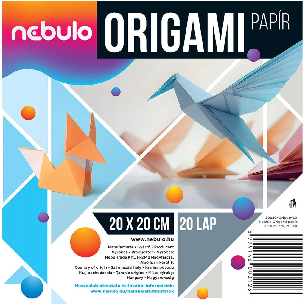 Nebulo: Origami lapok 20x20cm 20db-os 80g kép 1
