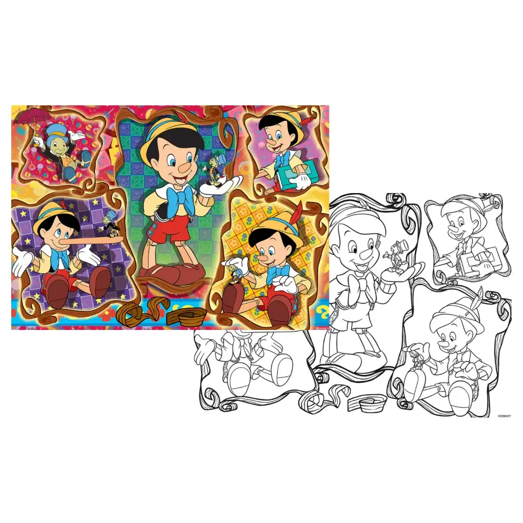 Pinokkió 2 az 1-ben 108db-os puzzle és színező 70x50cm - Lisciani kép 2