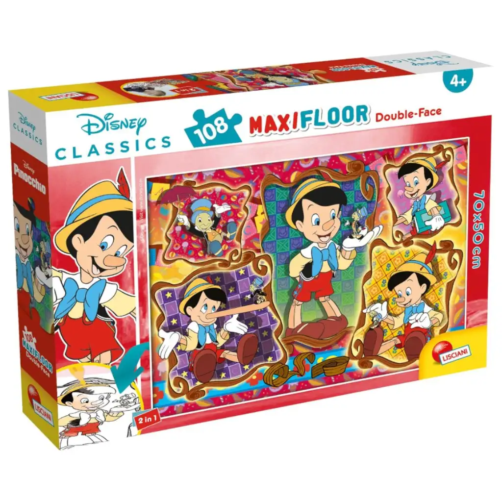 Pinokkió 2 az 1-ben 108db-os puzzle és színező 70x50cm - Lisciani kép 1