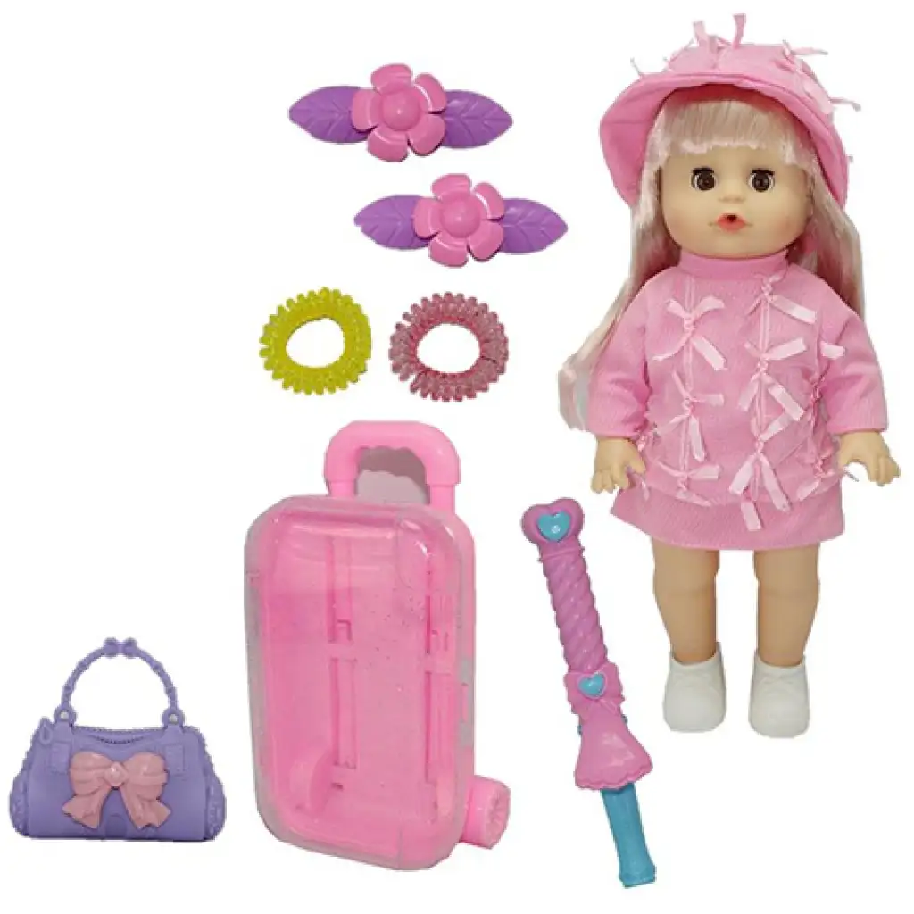 Melani 36cm-es pisilő baba bőrönddel, kiegészítőkkel és hang effektekkel kép 1