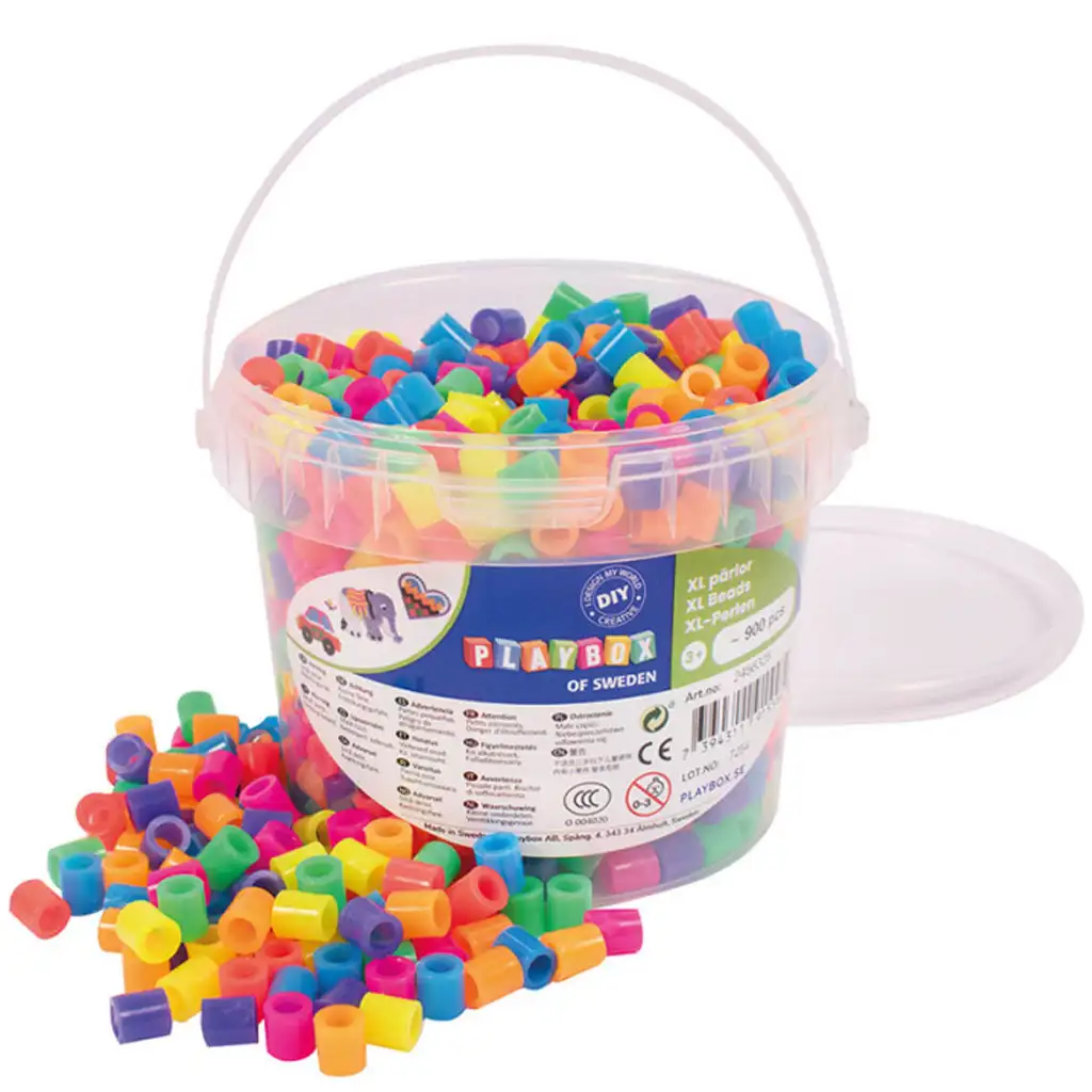 PlayBox: 9mm-es XL MAXI neon színű vasalható gyöngyök vödörben 900db-os csomag kép 1
