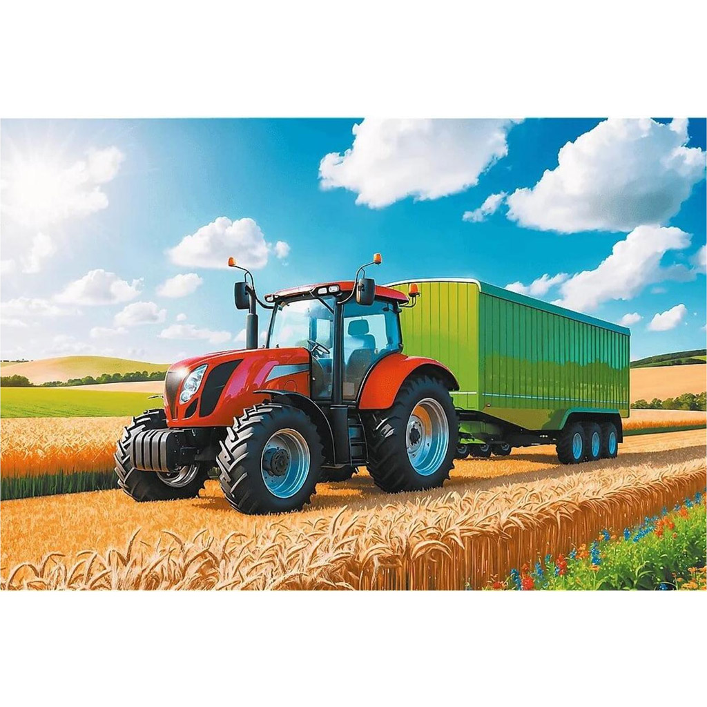 Mezőgazdasági gépek: Pótkocsis traktor 100db-os puzzle - Trefl kép 2