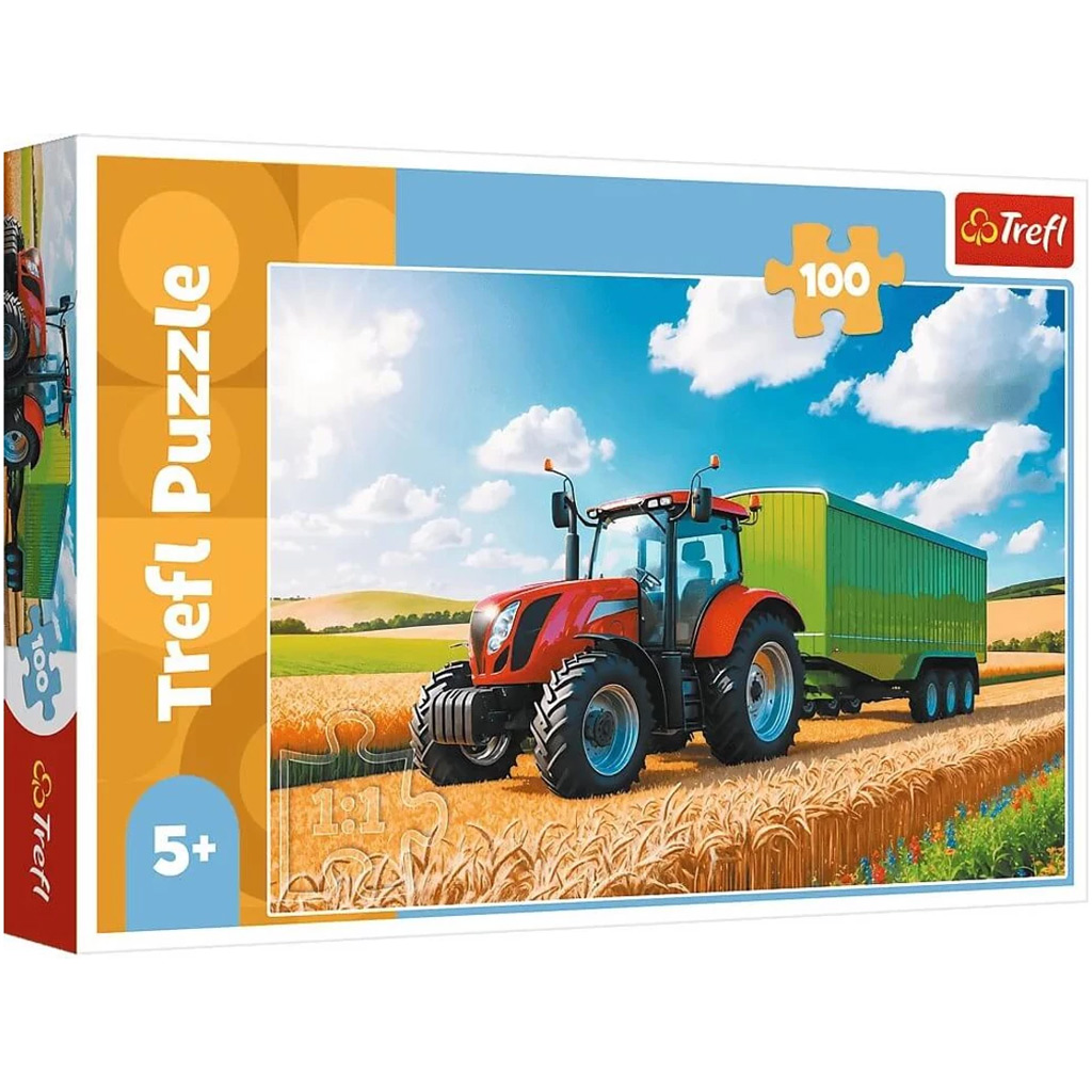 Mezőgazdasági gépek: Pótkocsis traktor 100db-os puzzle - Trefl kép 1