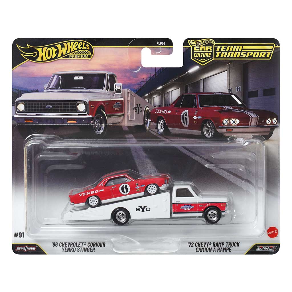 Hot Wheels: '72 Chevy Ramp Truck autószállító és '66 Chevrolet Corvair kisautó 1/64 - Mattel kép 1