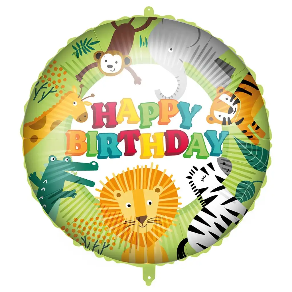 Szülinapi fólia lufi – „Happy Birthday” felirattal, dzsungel állatos mintával 46cm kép 1
