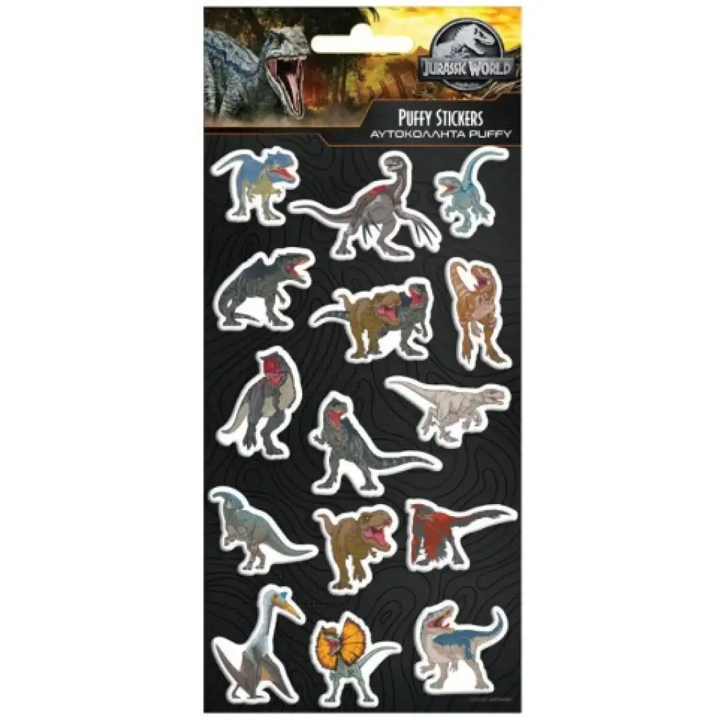 Jurassic World dinoszauruszok 3D pufi matrica szett 10x22cm-es íven kép 1