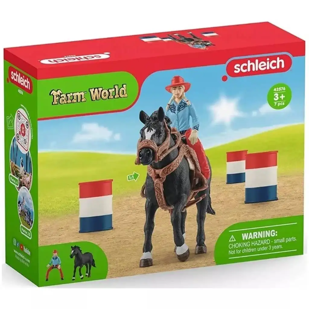 Schleich: Farm World - Hordóverseny cowgirllel játékszett (42576) kép 1
