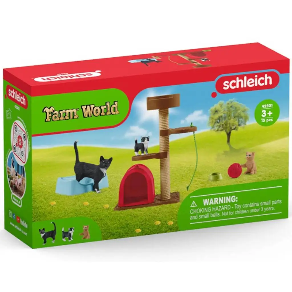Schleich: Farm World - Játékélmény aranyos cicáknak játékszett (42501) kép 1