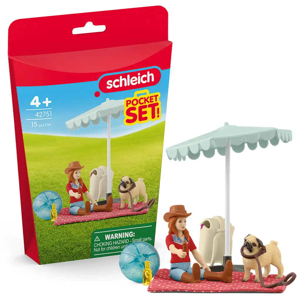Schleich: Hannah és mopsz kutyusa kirándulása a tóhoz játékszett (42751) kép 1
