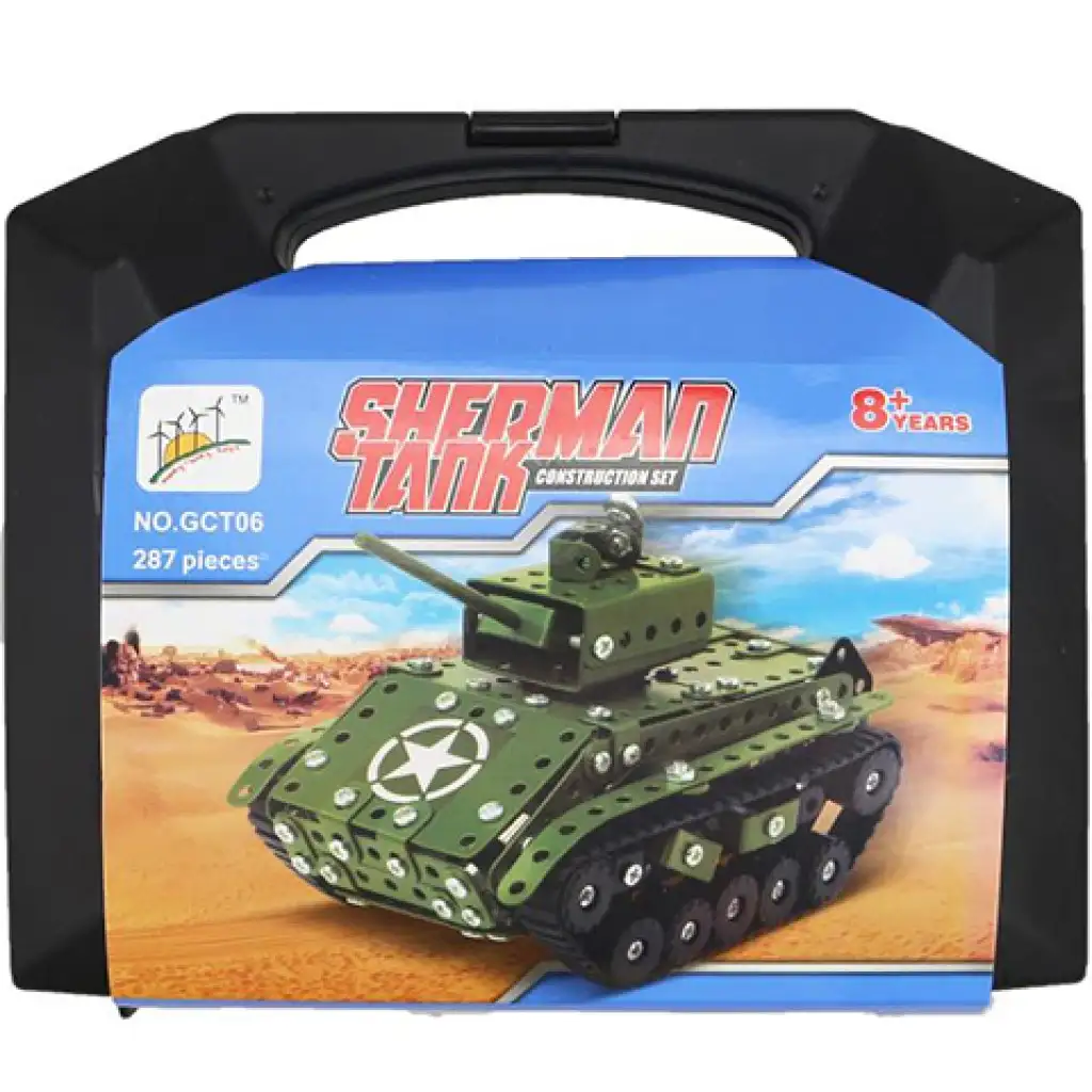 Sherman tank modell fém építőjáték 287db-os szett bőröndben kép 1