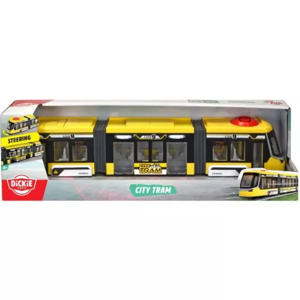 Dickie Toys: Siemens Combino sárga városi villamos kormányzással és nyitható ajtókkal - Simba Toys kép 1