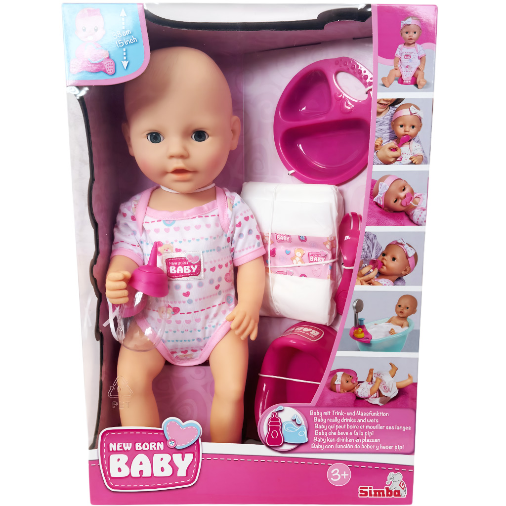 New Born Baby Pisilős baba kiegészítőkkel 38cm - Simba Toys kép 1