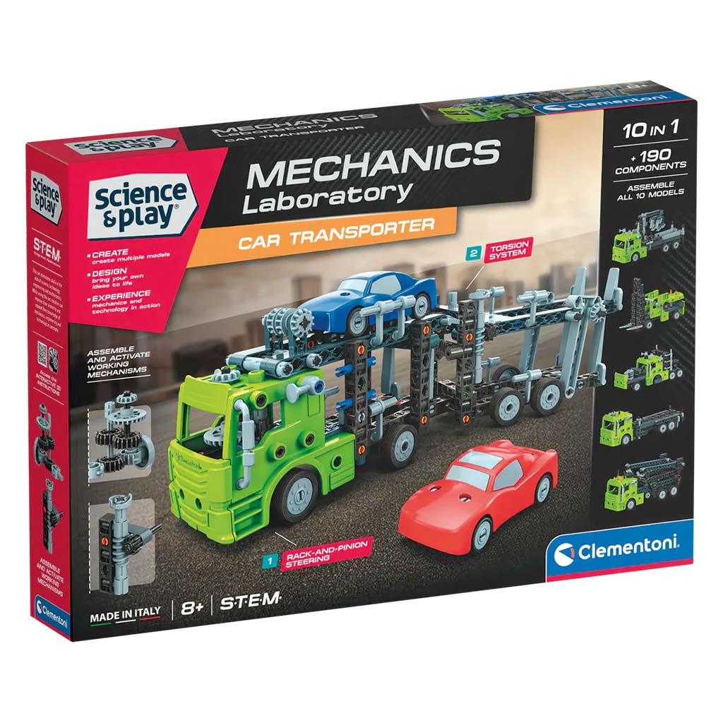 Science & Play: Mechanikai műhely - Kétszintes autószállító építőkészlet - Clementoni kép 1
