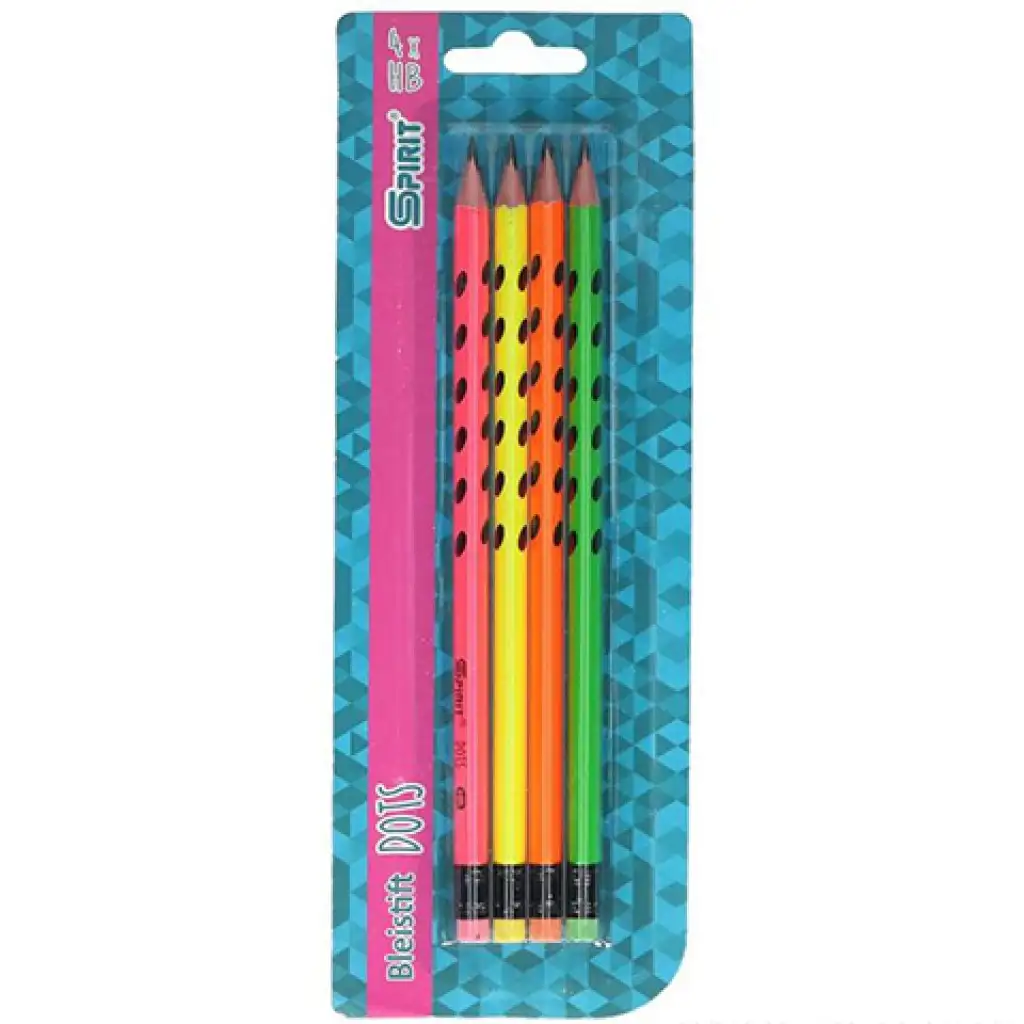 Spirit: Neon Dosts háromszögletű HB grafitceruza radírral 4db-os szett kép 1