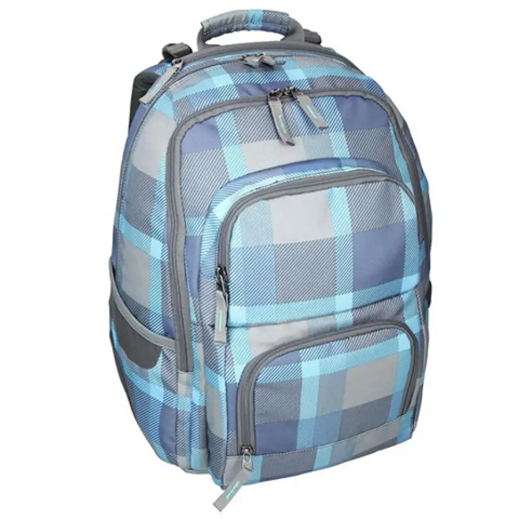 Spirit: E-Bag kék kockás lekerekített iskolatáska, hátizsák 46x34x22cm kép 1