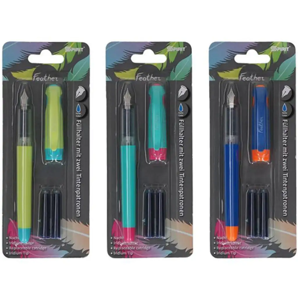 Spirit: Feather töltőtoll kék tintával, 2db patronnal többféle színben 1db kép 1