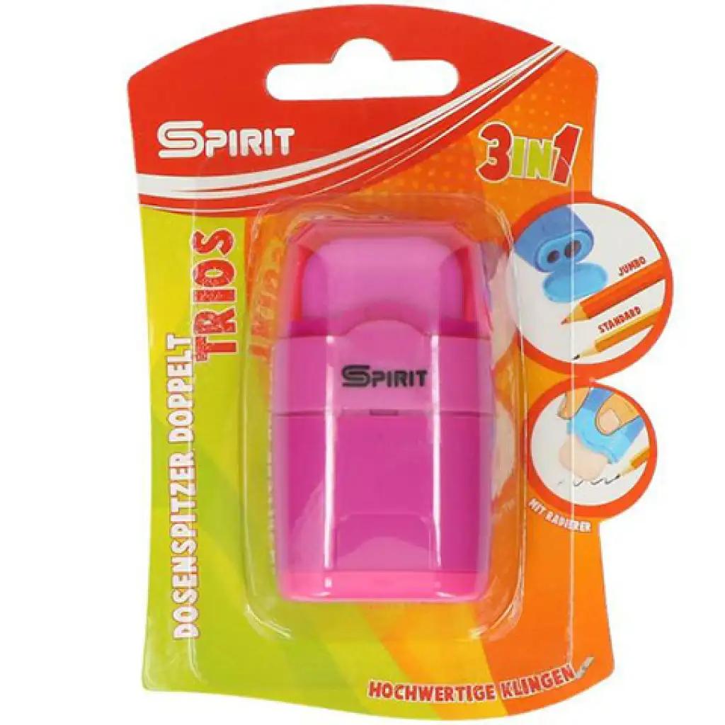 Spirit: Trios 3 az 1-ben 2 lyukú tartályos hegyező és radír többféle színben 1db-os csomag kép 2
