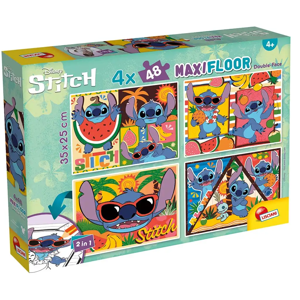 Disney Stitch 2 az 1-ben maxi 4x48db-os puzzle és színező 35x25cm - Lisciani kép 1