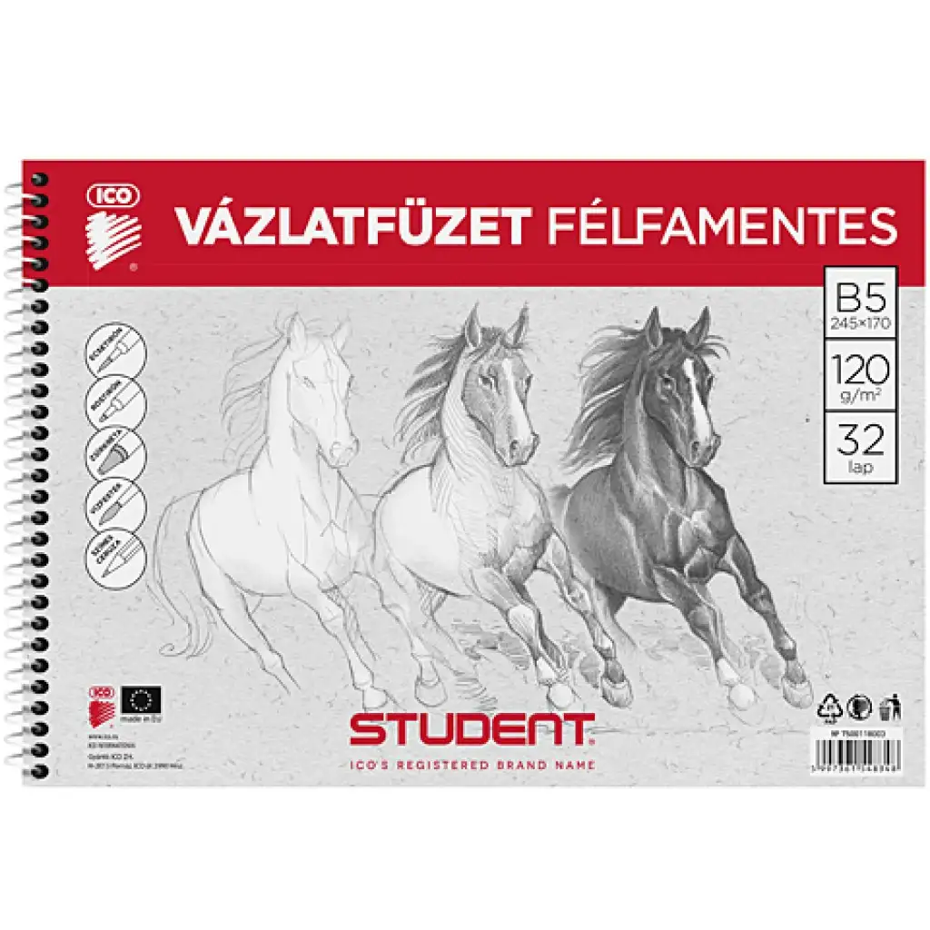 Student Spirál félfamentes vázlatfüzet B/5 kép 1