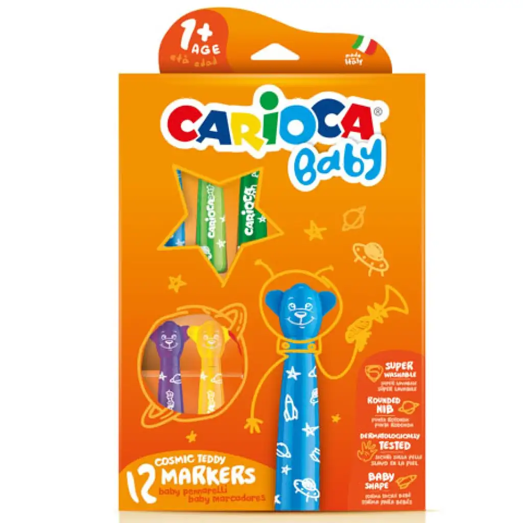 Carioca: Színes macis bébi filctoll 12db-os szett kimosható kép 1