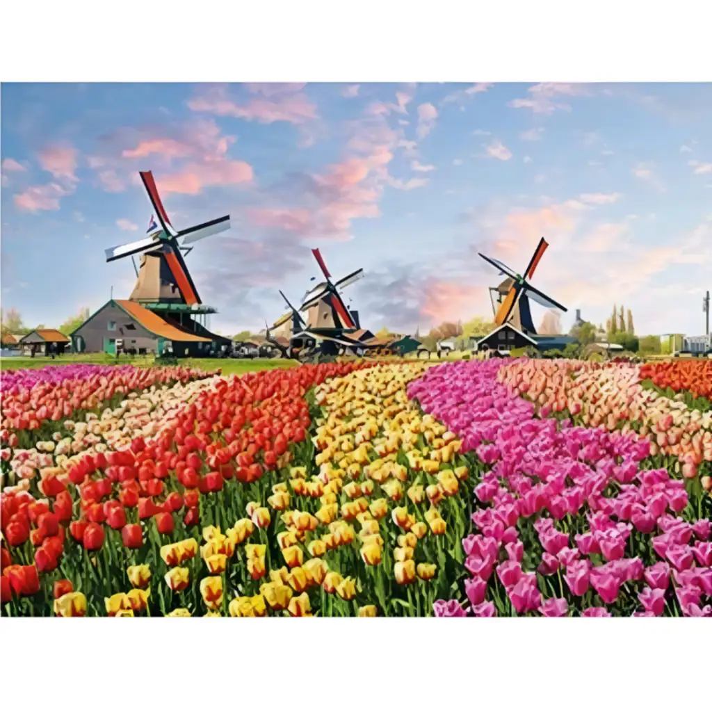 Gyémántszemes kirakó: Holland tulipánmező gyémántfestő szett 30x40cm kép 1