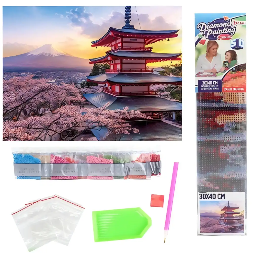 Gyémántszemes kirakó: Japán pagoda gyémántfestő szett 30x40cm kép 2