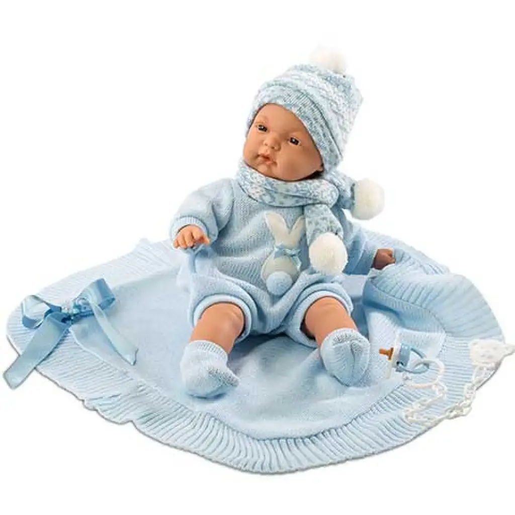 Újszülött fiú baba kék takaróval 38cm kép 1
