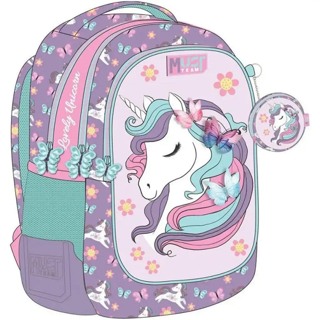 Luna: Must Team Unikornis lekerekített 3 rekeszes iskolatáska, hátizsák 32x18x43cm kép 1