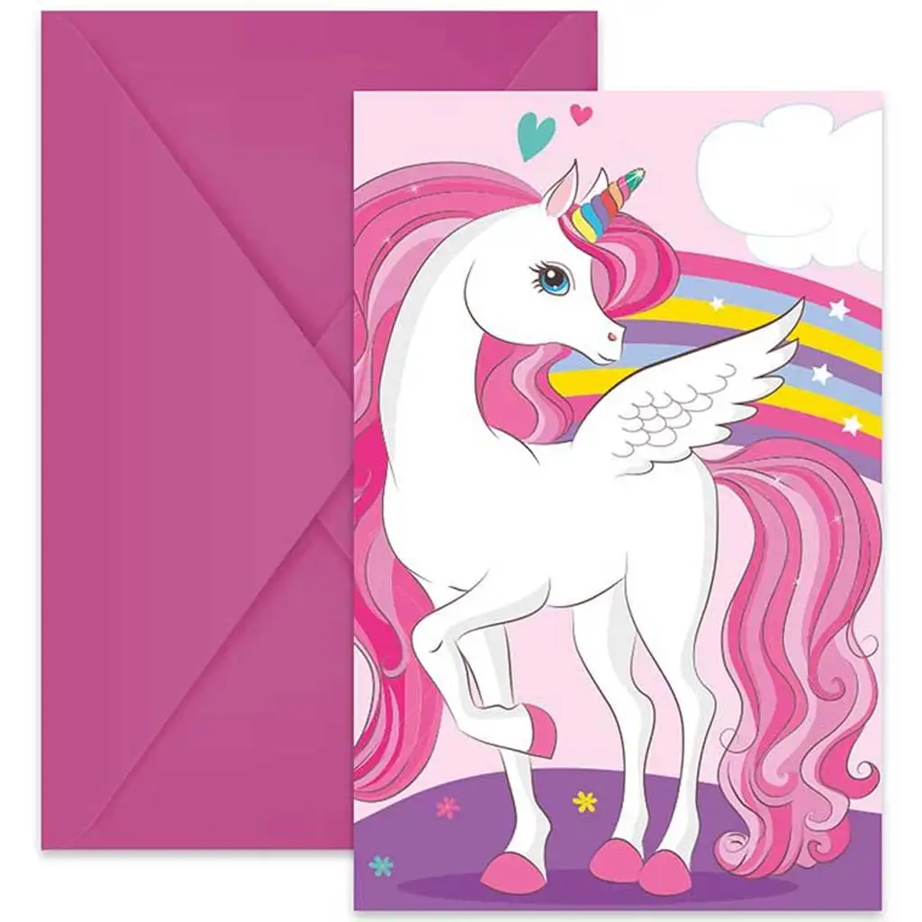 Szivárványos unikornis party meghívó borítékkal 6db-os szett kép 1