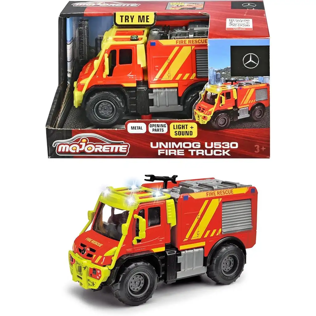Majorette: Unimog U530 fém tűzoltó autó fénnyel és hanggal - Simba Toys kép 1