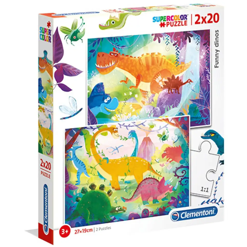 Vicces dinók Supercolor 2 az 1-ben puzzle 2x20db-os - Clementoni kép 1