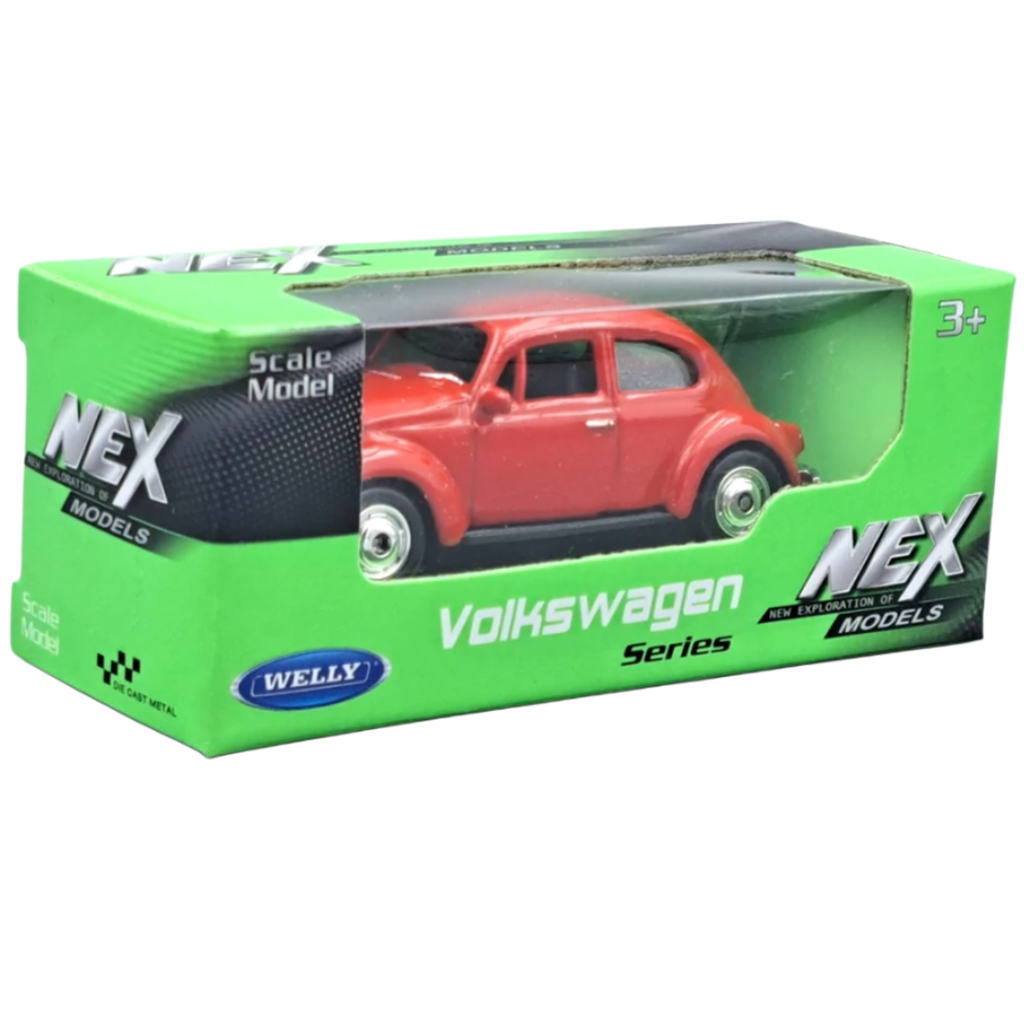 Welly: Volkswagen Bogár piros kisautó modell 1/64 kép 1