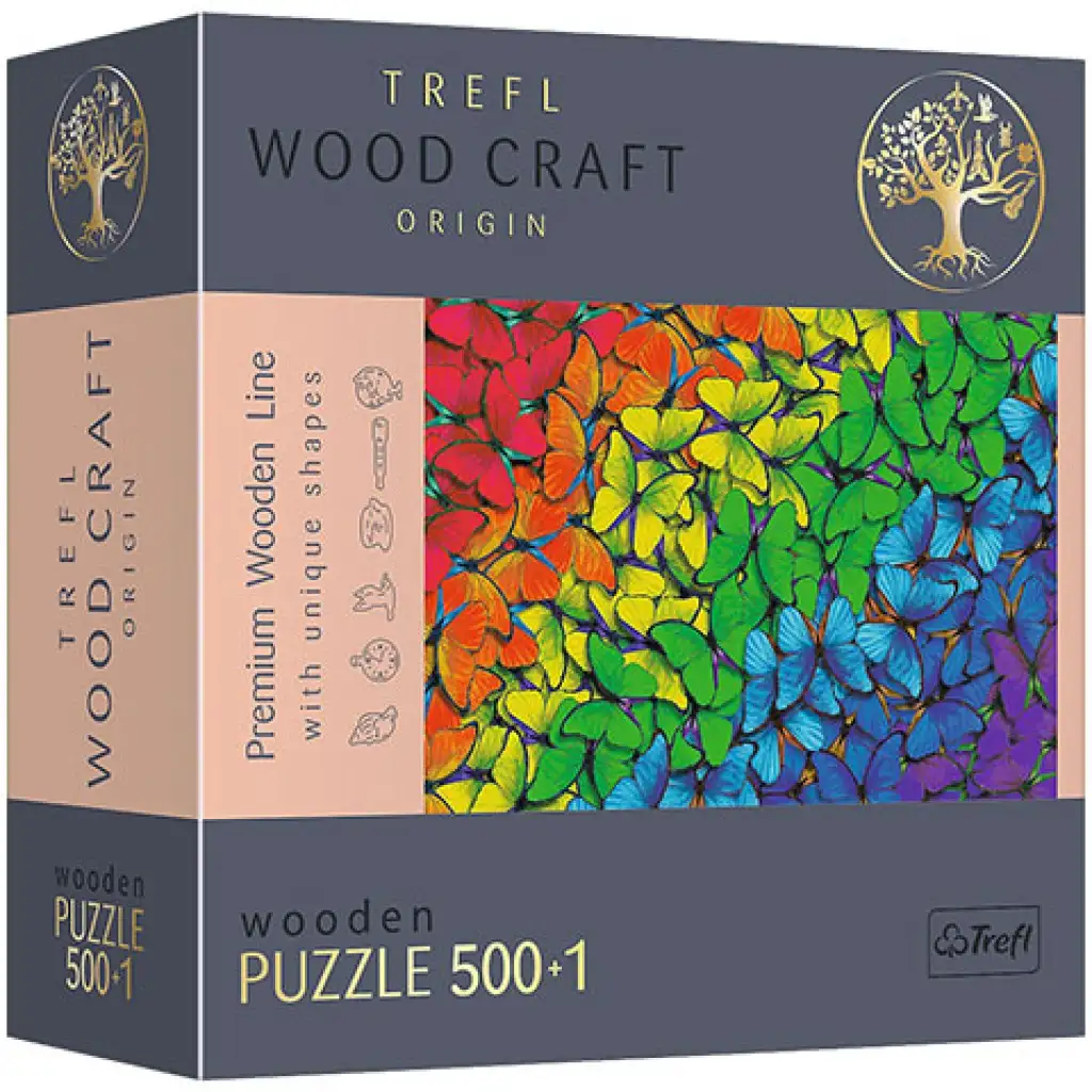 Wood Craft: Szivárvány pillangók fa puzzle 500+1db-os - Trefl kép 1