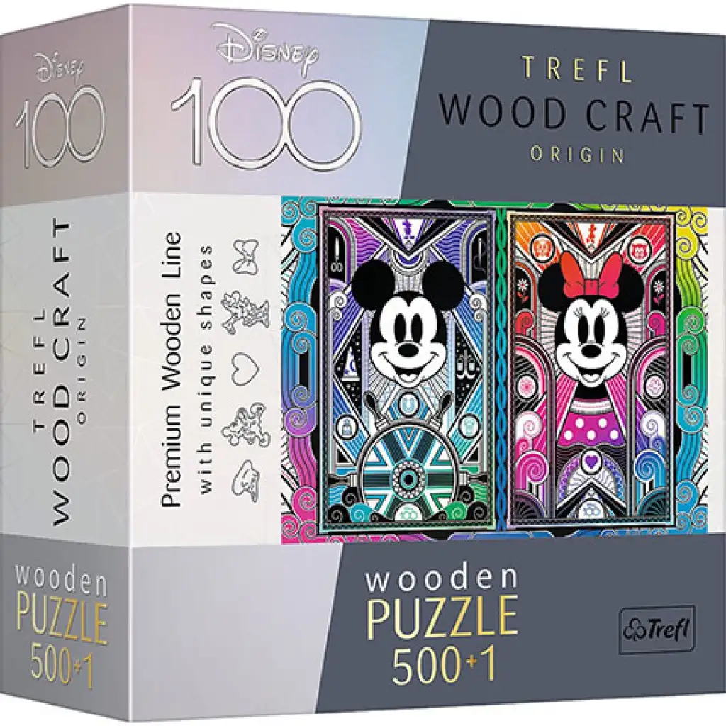 Wood Craft: Mickey és Minnie egér fa puzzle 500+1db-os - Trefl kép 1