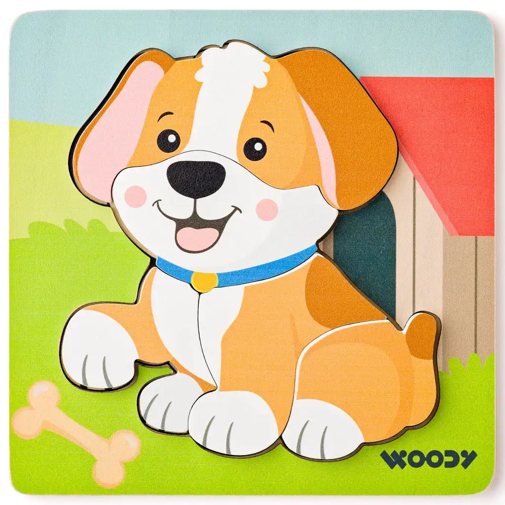 Fa kutyás 5db-os baba puzzle - Woodyland kép 1