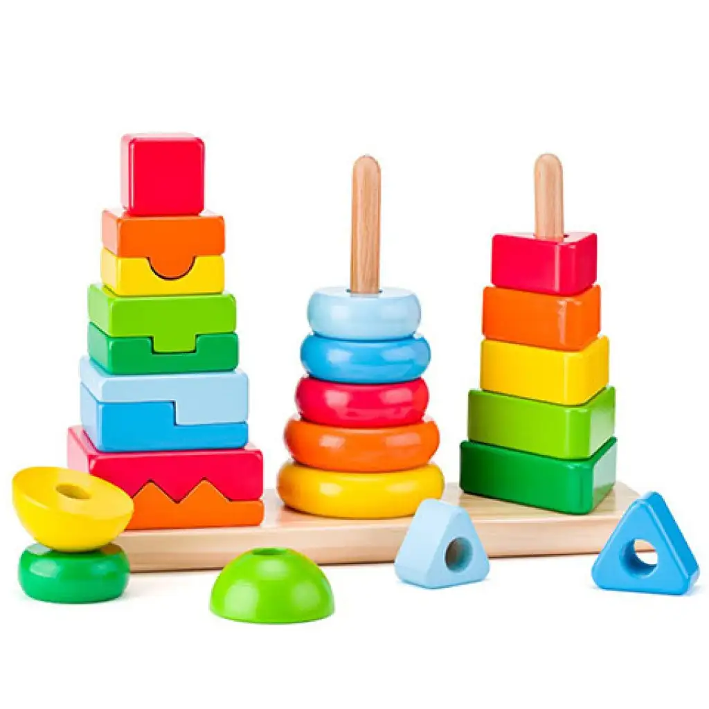 Montessori fa toronyépítő játékszett - Woodyland kép 1