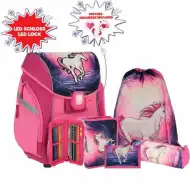 Spirit: Mágikus unikornis 3D mintás ergonomikus 5db-os iskolatáska szett LED-es világítással 34x22x41cm