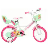 Mancs Őrjárat Skye 14” gyerek bicikli kosárral és babaüléssel rózsaszín-mentazöld színben – Dino Bikes kerékpár
