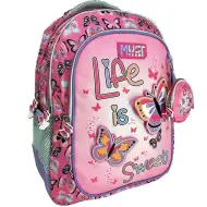 Luna: Must Team pillangós lekerekített 3 rekeszes iskolatáska, hátizsák 32x18x43cm