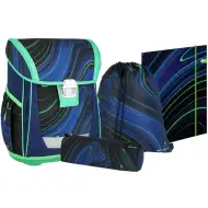 Spirit: Blue Stripes kék-zöld csíkok fekete alapon iskolatáska, hátizsák 4db-os szett 41x20x32cm
